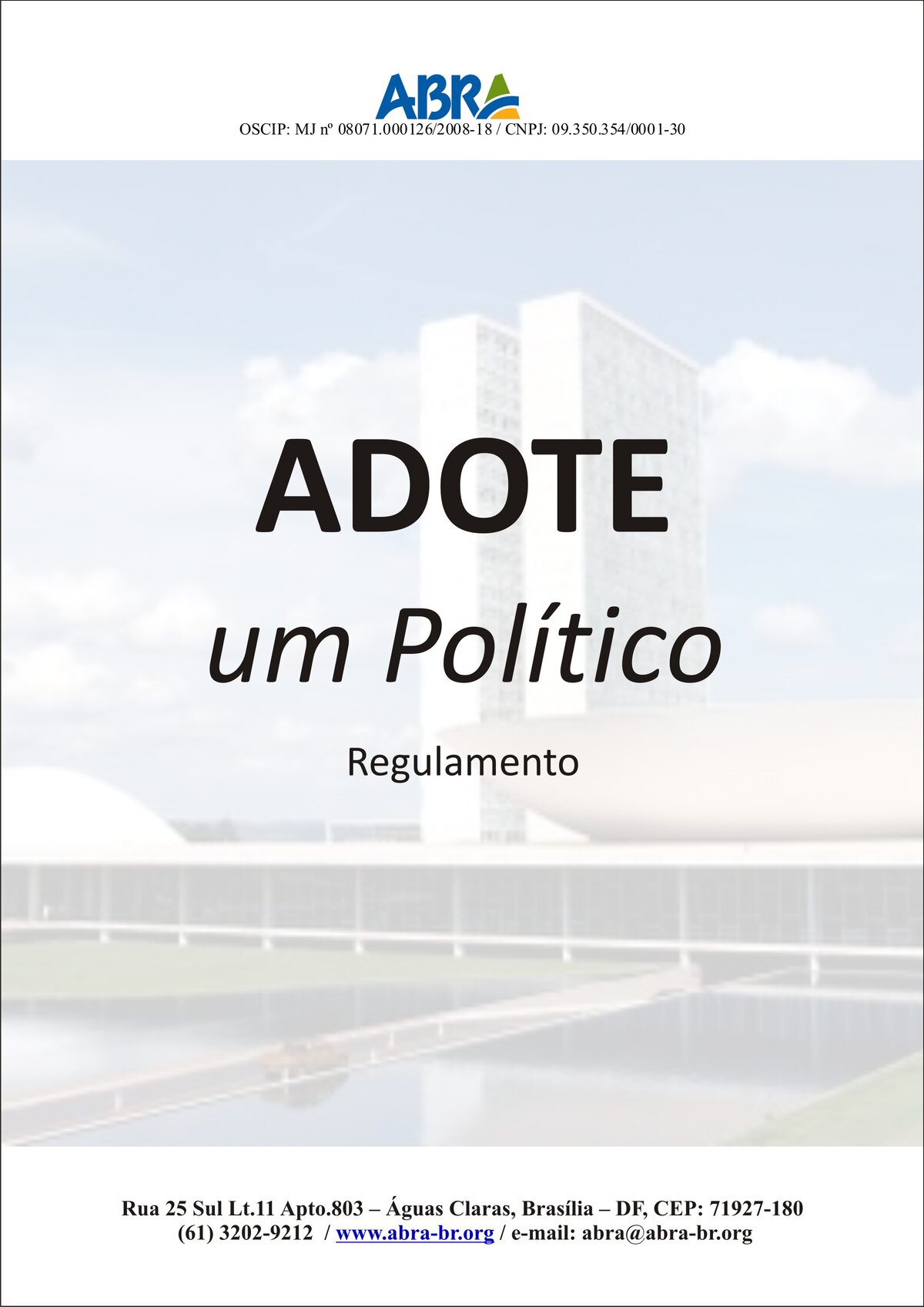Capa do regulamento do projeto Adote um Político